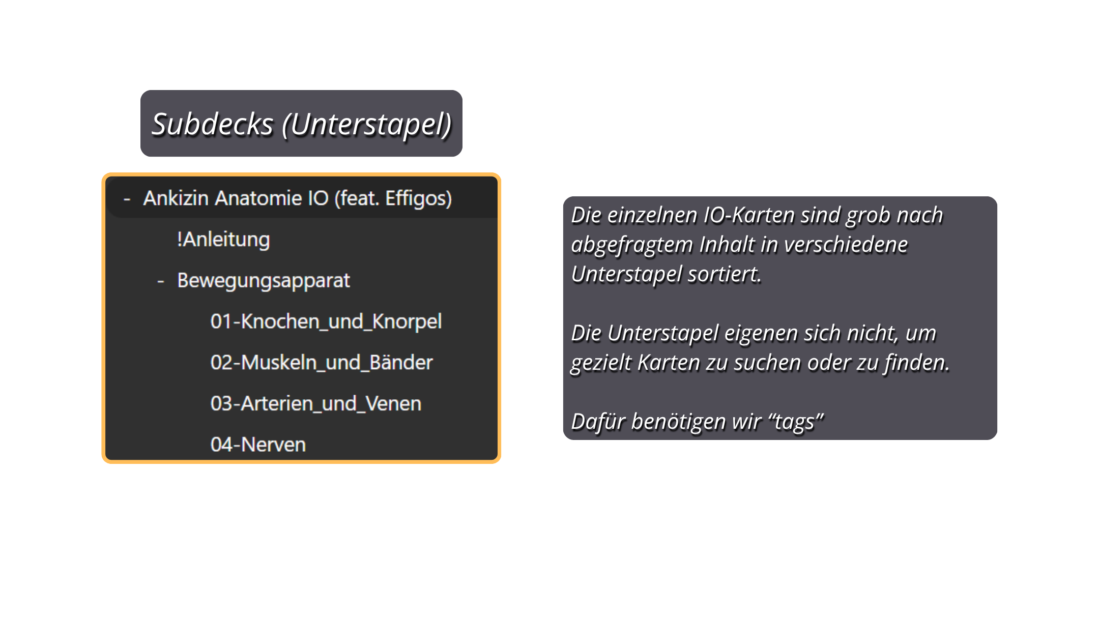 Übersicht der Unterstapel (Subdecks)